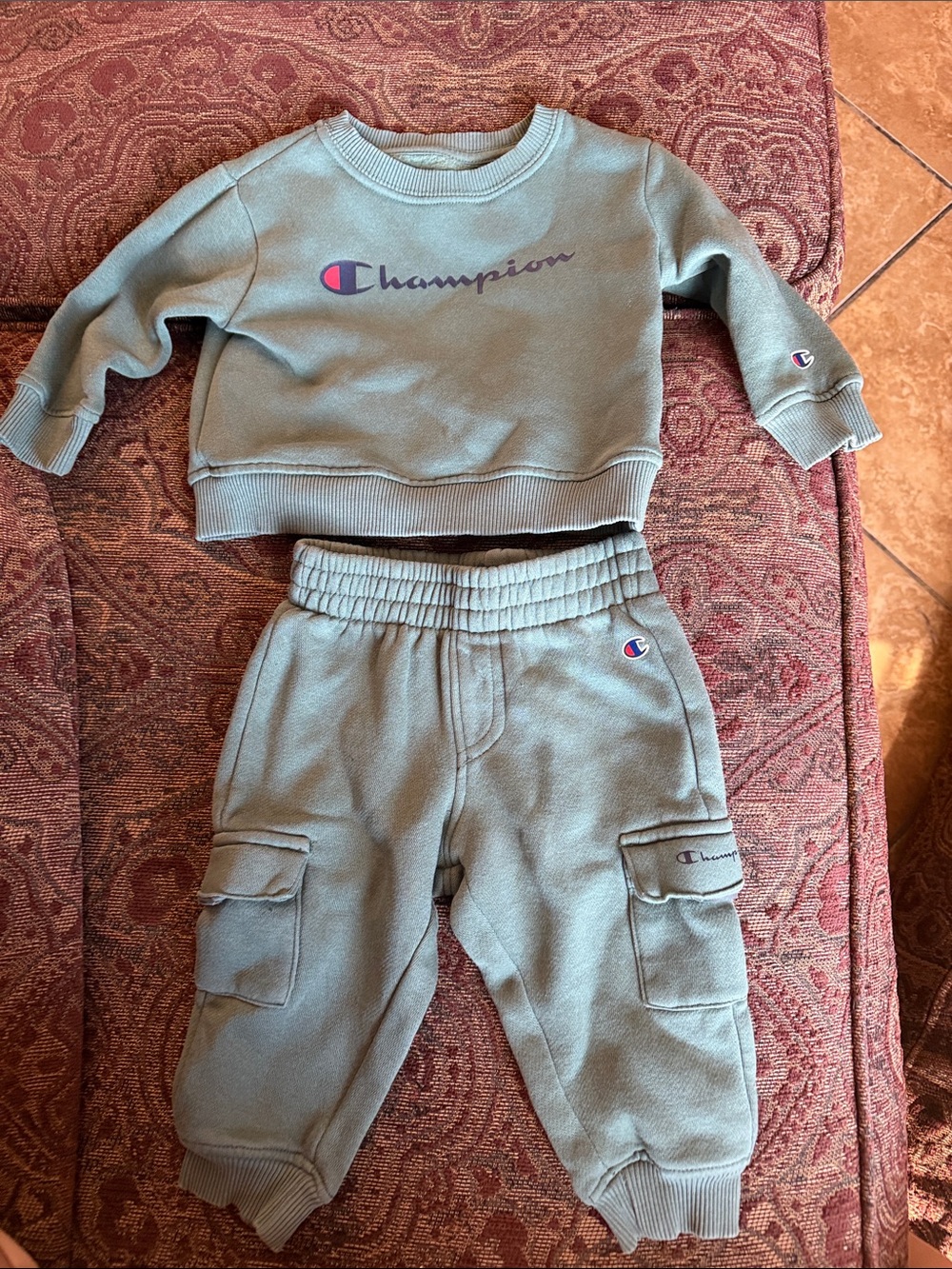 Champion Kids Sage Green Sweatshirt & Cargo Joggers Set - Light Green